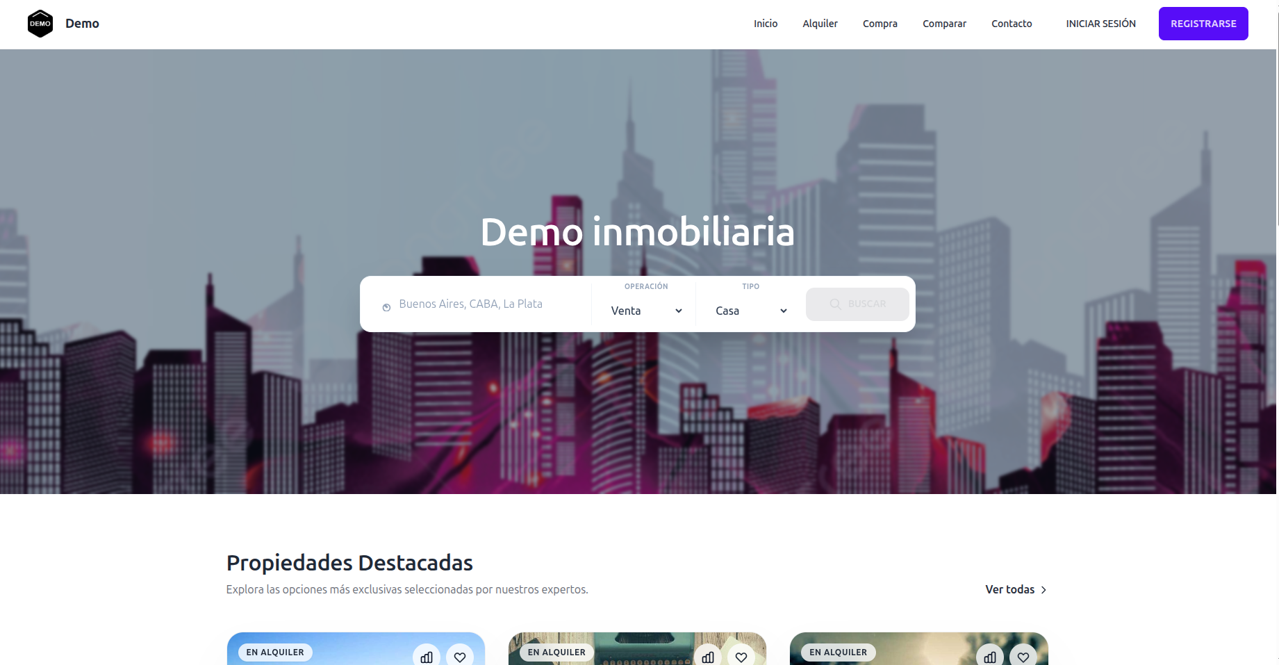 Página de inicio de una web inmobiliaria creada con Inmob