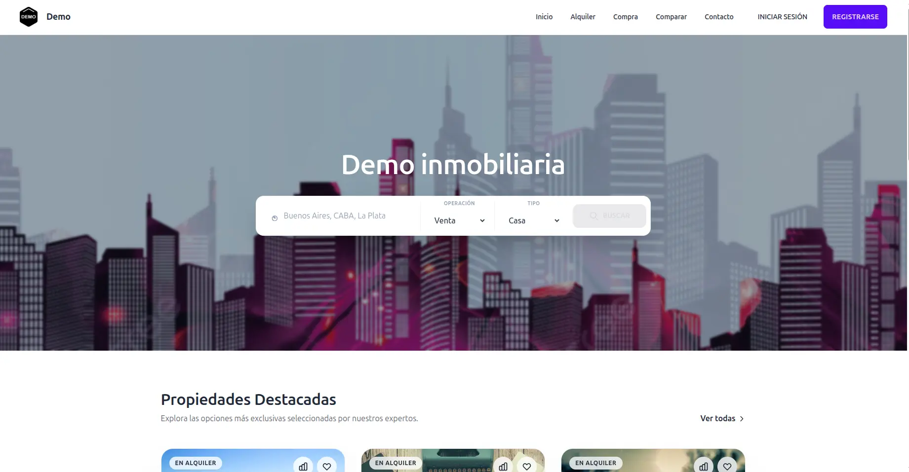 Página de inicio de una web inmobiliaria creada con Inmob
